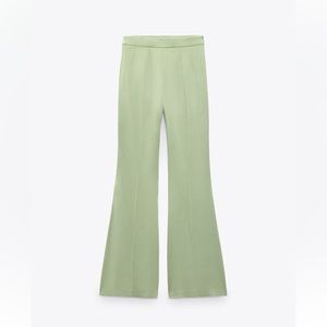 Zara Sage Green Satin Flare Pants